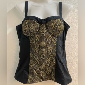 Arden B. Black and Gold Top, Size M, Metallic Gold Lace, Underwire Bra, NWT
